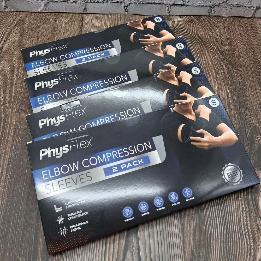 Lot Of 4 PhysFlex Elbow Compression Sleeves 2 Pack Size Small Brand New